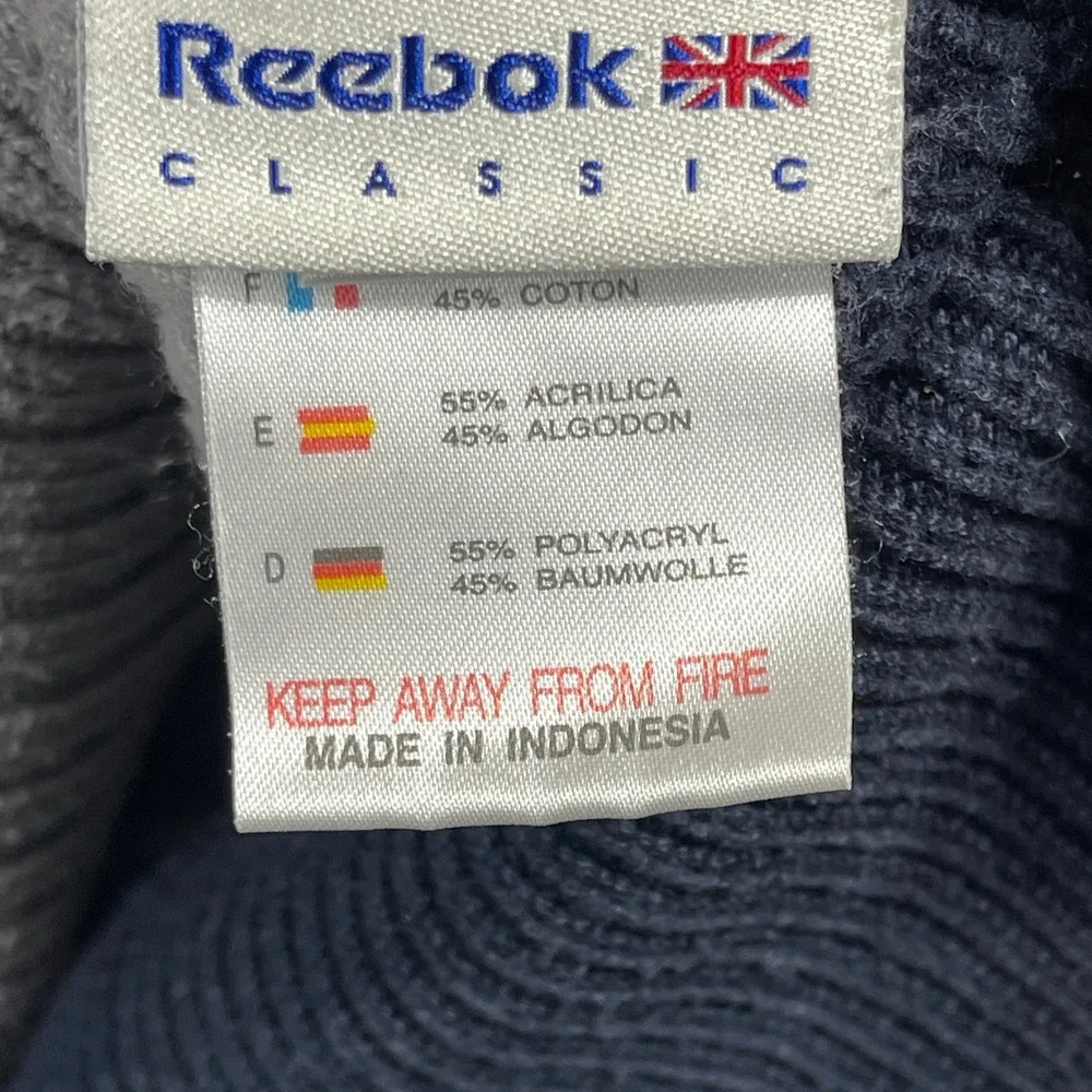 Reebok Classic Mens‎ Gray Navy Blue Ribbed Quarter Zip Sweater  Medium
